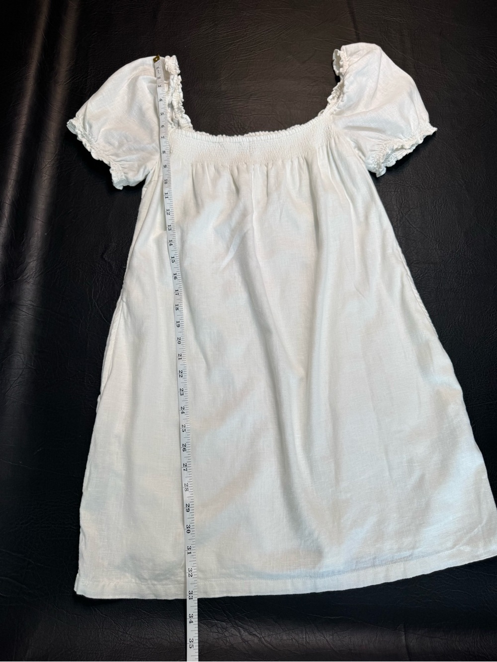 White Puff- Linen blend square neck midi dress. - Picture 4 of 9